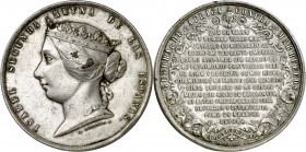 1859. Isabel II. Guerra de África. Medalla. (Ruiz Trapero 705-707 var metal) (V. 416 var. metal) (V.Q. 14344). Grabador: L. A. Gerbier. Golpecitos. Me...