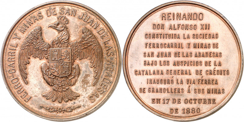 1880. Alfonso XII. Ferrocaril y minas de San Juan de las Abadesas. Medalla. (V.Q...