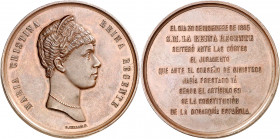 1885. Alfonso XIII. Juramento de la reina regente ante las Cortes. Medalla. (V. 530 var. metal). Grabador: G. Sellan. Bronce. 55,90 g. Ø50 mm. EBC+.