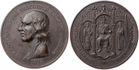1892. Conmemoración del IV Centenario del Descubrimiento - Concilio Hispalense. Medalla. (Ruiz Trapero 1000 var metal) (V. 559). Bronce. 55,52 g. Ø50 ...