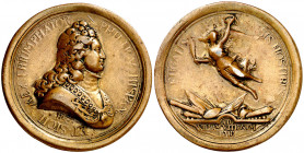 s/d (1910). II Centenario de la Batalla de Villaviciosa (1710-1910). Medalla de distinción. (Pérez-Guerra 795b). Anilla eliminada. Bronce. 8,54 g. Ø30...