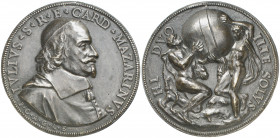 Francia. (1660). Luis XIV. París. Al cardenal Mazarín, en referencia a su pesada responsabilidad de gobernar Francia. Medalla. Atribuida al grabador J...
