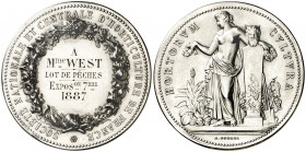 Francia. 1887. Société Nationale et Centrale d'Horticulture. Medalla. Grabador: A. Borrel. En estuche original. Plata. 66,16 g. Ø51 mm. EBC.