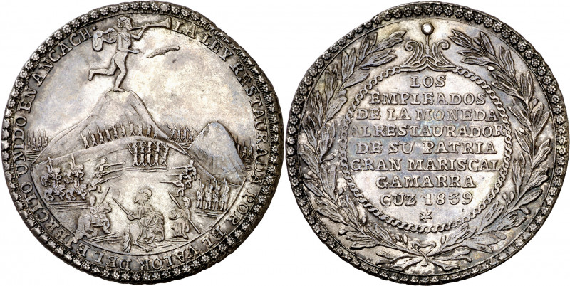 Perú. 1839. Cuzco. Al general Gamarra en la batalla de Yungay. Medalla. Rara. Pl...