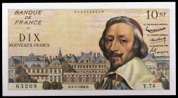 Francia. 1960. Banco de Francia. 100 francos nuevos. (Pick 142a). 5 de mayo, Cardenal Richelieu. Escaso. EBC+.