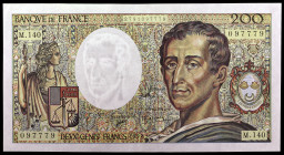 Francia. 1992. Banco de Francia. 200 francos. (Pick 155e). Charles, barón de Montesquiu. Firmas: D. Bruneel, J. Bonnardin y A. Charriau. EBC-.