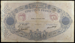 Francia. 1927. Banco de Francia. 500 francos. (Pick 66k). 16 de febrero. Firmas: J. Emmery, L. Platet y P. Strohl. Escaso. BC+.