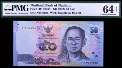 Tailandia. s/d (2012). Banco de Tailandia. 50 baht. (Pick 119). Certificado por la PMG como Choice Uncirculated 64 EPQ. S/C.