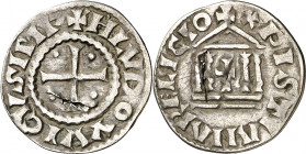 Francia. Luis el Piadoso (814-840). Ceca indefinida. Dinero. (Depeyrot 1179). Golpe que atraviesa el cospel. Escasa. AG. 1,23 g. MBC-.