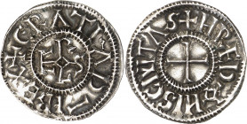 Francia. Carlos el Calvo (840-877). Rennes (Ille-et-Vilaine). Dinero. (Depeyrot 856). Rara así. AG. 1,32 g. EBC-.