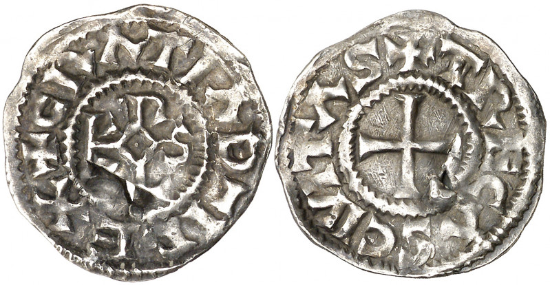Francia. Carlos el Calvo (840-877). Troyes (Aube). Dinero. (Depeyrot 1084). Golp...