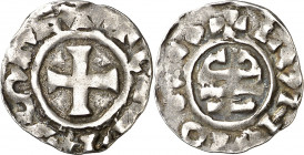 Comtat de Barcelona - Moneda episcopal. Bisbe Frodoí (ca. 870-ca. 890). Barcelona. Diner d'imitació carolíngia. (Cru.V.S. 9 var) (Cru.C.G. 1808 var). ...