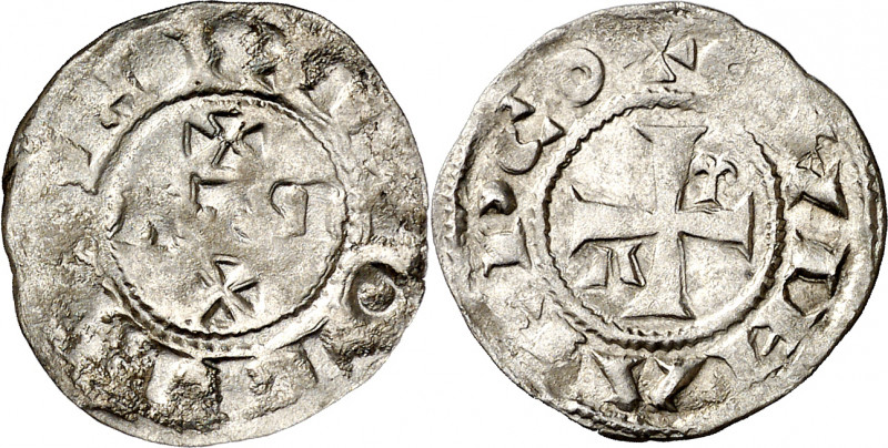 Comtat del Rosselló. Gerard I (1102-1115). Perpinyà. Diner. (Cru.V.S. falta var)...