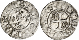 Comtat del Rosselló. Gerard I (1102-1115). Perpinyà. Diner. (Cru.V.S. falta var) (Cru.C.G. falta var). Parte de brillo original. Muy rara y más así. 0...