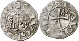 Comtat del Roselló. Gausfred III (1115-1164). Perpinyà. Diner. (Cru.V.S. 113) (Cru.C.G. 1899). Rara. 0,74 g. MBC.