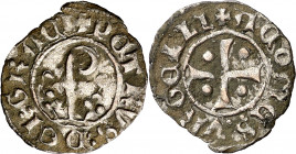 Comtat d'Urgell. Pere d'Aragó (1347-1408). Agramunt. Diner de bàcul. (Cru.V.S. 134) (Cru.C.G. 1951). Concreciones. 0,71 g. (MBC).