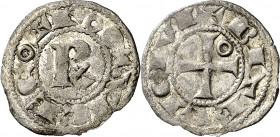 Vescomtat de Besiers. Roger IV (1167-1194). Besiers. Diner. (Cru.V.S. 150.1) (Cru.Occitània 24) (Cru.C.G. 2010a). Restos del plateado original. Escasa...