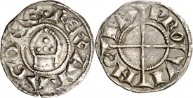 Comtat de Provença. Alfons I (1162-1196). Provença. Diner de la Mitra. (Cru.V.S. 168) (Cru.Occitània 94) (Cru.C.G. 2102). Bonita pátina. Escasa. 0,94 ...