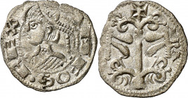 Alfons I (1162-1196). Zaragoza. Dinero jaqués. (Cru.V.S. 298) (Cru.C.G. 2106). Limpiada. Escasa. 0,81 g. (EBC-).