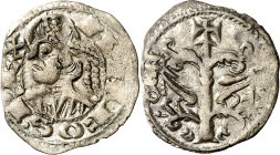 Alfons I (1162-1196). Zaragoza. Óbolo jaqués. (Cru.V.S. 299) (Cru.C.G. 2107). Limpiada. Rara. 0,41 g. MBC+.