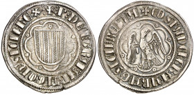 Pere II (1276-1285). Sicília. Pirral. (Cru.V.S. 326.1) (Cru.C.G. 2143b) (MIR. 172). Ligeramente alabeada. Escasa. 3,14 g. MBC/MBC-.