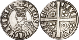 Alfons II (1285-1291). Barcelona. Croat. (Cru.V.S. 331) (Cru.C.G. 2148). Dos y cinco anillos en el vestido. 3,10 g. MBC/MBC+.