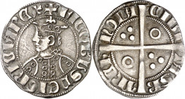 Jaume II (1291-1327). Barcelona. Croat. (Cru.V.S. 334.1) (Cru.C.G. 2151a). Dos-cinco-cinco-dos anillos en el vestido. A y U góticas. Un puntito en el ...