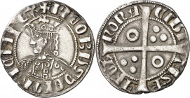 Jaume II (1291-1327). Barcelona. Croat. (Cru.V.S. 335) (Cru.C.G. 2152). Dos-tres-tres-dos anillos en el vestido. A y U góticas. Un puntito en el 2º cu...