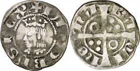 Jaume II (1291-1327). Barcelona. Diner. (Cru.V.S. 344) (Cru.C.G. 2160). A y U góticas. 0,97 g. BC+.