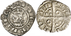 Jaume II (1291-1327). Barcelona. Òbol. (Cru.V.S. 345.1) (Cru.C.G. 2166a). A y U góticas. Escasa. 0,36 g. MBC.