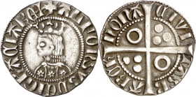Alfons III (1327-1336). Barcelona. Croat. (Cru.V.S. 366) (Cru.C.G. 2184b). Flores de seis pétalos en el vestido. A sin travesaño. Ex Áureo & Calicó 27...