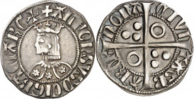 Alfons III (1327-1336). Barcelona. Croat. (Cru.V.S. 366.1, mismo ejemplar) (Cru.C.G. 2184c, mismo ejemplar). Flores de seis pétalos en el vestido. A y...