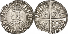 Alfons III (1327-1336). Barcelona. Croat. (Cru.V.S. 366.1) (Cru.C.G. 2184c). Flores de seis pétalos en el vestido. A sin travesaño. Leve defecto del c...