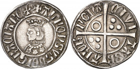 Alfons III (1327-1336). Barcelona. Croat. (Cru.V.S. 366.2) (Cru.C.G. 2184). Flores de cinco pétalos en el vestido. A sin travesaño. Buen ejemplar. 3,0...