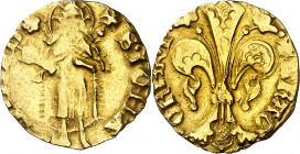 Pere III (1336-1387). Perpinyà. Florí. (Cru.V.S. 384) (Cru.Comas 16) (Cru.C.G. 2206). Marca: rosa de anillos. 3,46 g. MBC-/MBC.