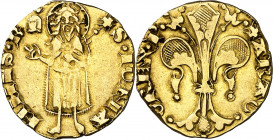 Pere III (1336-1387). Perpinyà. Florí. (Cru.V.S. 386) (Cru.Comas 15) (Cru.C.G. 2205). Marca: yelmo. Buen ejemplar. 3,42 g. MBC+.