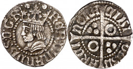Ferran II (1479-1516). Barcelona. Mig croat. (Cru.V.S. 1143 var) (Cru.C.G. 3076e). Glóbulos grandes y cuatro puntitos encima de la corona. Escasa. 1,4...