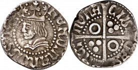 Ferran II (1479-1516). Barcelona. Mig croat. (Cru.V.S. 1143.1 var) (Cru.C.G. 3076d). Corona sin florones interiores. 2,26 g. MBC-.