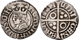Ferran II (1479-1516). Barcelona. Mig croat. (Cru.V.S. 1143.7) (Cru.C.G. 3076j) (Badia 860, mismo ejemplar). Ex Colección Josep Vila i Sivill. Escasa....