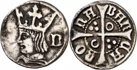 Ferran II (1479-1516). Barcelona. Quart de croat. (Cru.V.S. 1144.2) (Cru.C.G. 3080c). Ex Áureo 11/05/1993, nº 6. Rara. 0,75 g. MBC/MBC+.