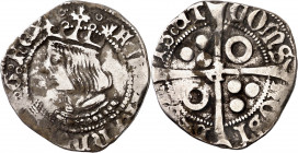 Ferran II (1479-1516). Perpinyà. Croat. (Cru.V.S. 1152 var) (Cru.C.G. 3072d var). Rara. 3,07 g. MBC-.