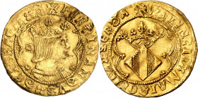 Ferran II (1479-1516). València. Doble ducat. (Cru.V.S. 1207 var) (Cru.C.G. 3109 var). Atractiva. Precioso color. Rarísima. 7 g. EBC-/EBC.