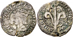 Ferran II (1479-1516). València. Diner. (Cru.V.S. 1216) (Cru.C.G. 3127). Sin marcas. Grieta. Rara. 0,53 g. MBC-.
