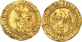 Ferran II (1479-1516). Sicília. Águila o trionfo. (Cru.V.S. 1226 var) (Cru.C.G. 3134a) (MIR. 237.5 var). Estilo muy distinto. Cola del águila en forma...