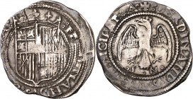 Ferran II (1479-1516). Sicília. Tarí. (Cru.V.S. 1245 var) (Cru.C.G. 3151 var) (MIR. 244.9). El escudo corta la leyenda. Armas catalanas sobre castella...