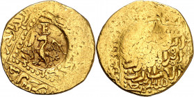 Ferran II (1479-1516). Sicília. Doppia hafsida tripolina contramarcada. (Cru.V.S. falta) (Cru.C.G. 3172, mismo ejemplar). (MIR. 236). Contramarca águi...