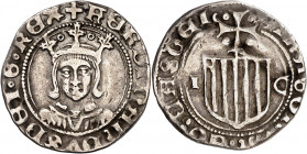 Ferran II (1479-1516). Zaragoza. Medio real. (Cru.V.S. 1305) (Cru.C.G. 3205). Atractiva. Muy escasa así. 1,72 g. MBC+.