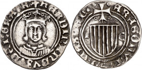 Ferran II (1479-1516). Zaragoza. Medio real. (Cru.V.S. 1305.2) (Cru.C.G. 3205c). Ex Áureo 15/12/1994, nº 2232. Escasa. 1,77 g. MBC.