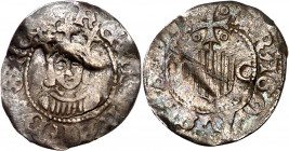 Ferran II (1479-1516). Zaragoza. Cuarto de real. (Cru.V.S. 1306 var) (Cru.C.G. 3206a var) (V.Q. 6335, mismo ejemplar). Ligeramente alabeada. Leve grie...