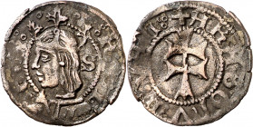 Ferran II (1479-1516). Zaragoza. Dinero jaqués. (Cru.V.S. 1308.2) (Cru.C.G. 3208a). Ligeramente alabeada. Vellón rico. Ex Colección Berceo, Áureo 15/1...
